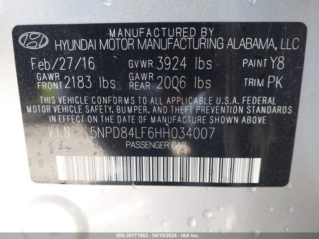 Hyundai ELANTRA SE 2017 5NPD84LF6HH034007 Image 9