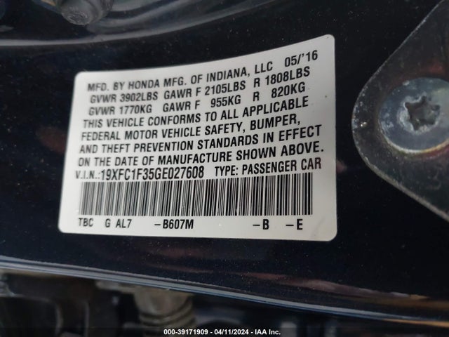 Honda Civic Ex-t 2016 19XFC1F35GE027608 Image 9