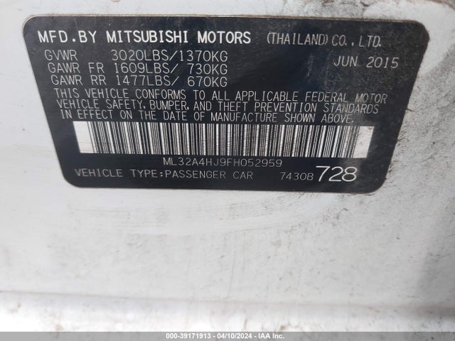 ML32A4HJ9FH052959 Mitsubishi MIRAGE ES