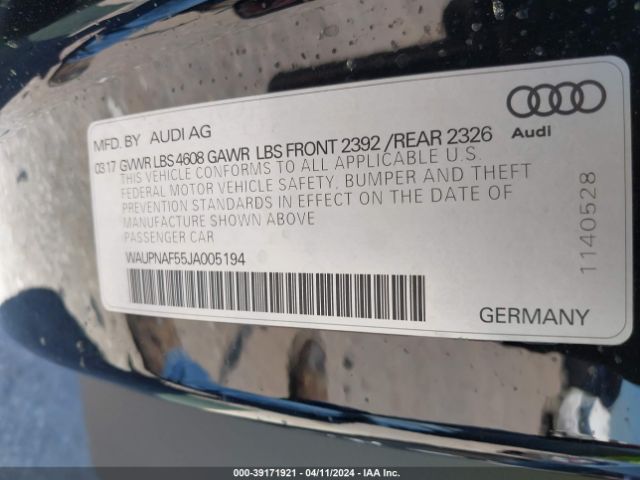 WAUPNAF55JA005194 Audi A5 2.0t Premium