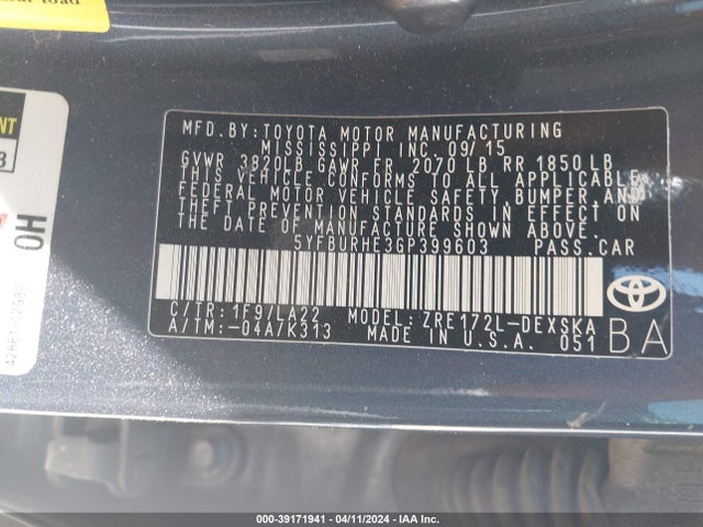 Toyota Corolla S Premium 2016 5YFBURHE3GP399603 Image 9