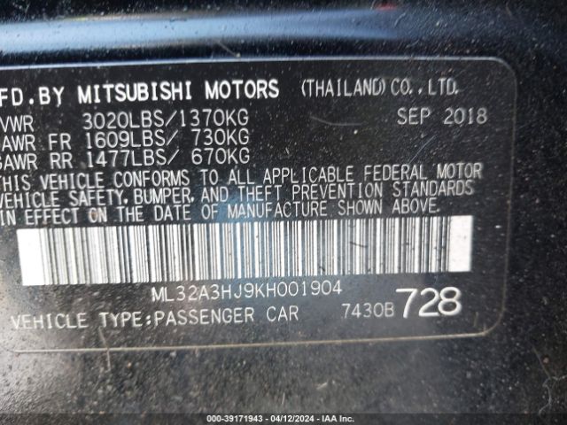 ML32A3HJ9KH001904 Mitsubishi Mirage Rf