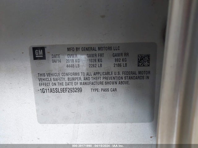 Chevrolet Malibu 1fl 2014 1G11A5SL9EF293299 Image 9