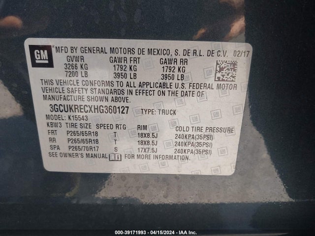 Chevrolet Silverado 1500 2lt 2017 3GCUKRECXHG360127 Image 9