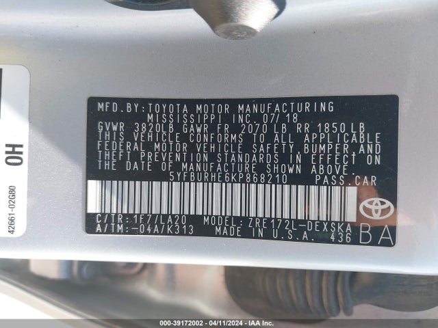 Toyota Corolla Xse 2019 5YFBURHE6KP868210 Image 9