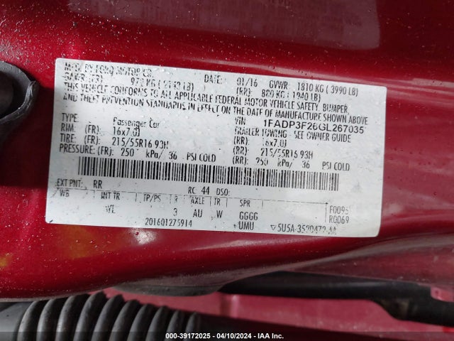 Ford FOCUS SE 2016 1FADP3F26GL267035 Image 9