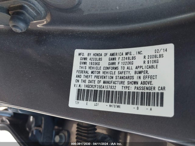 Honda ACCORD LX 2014 1HGCR2F35EA157932 Image 9