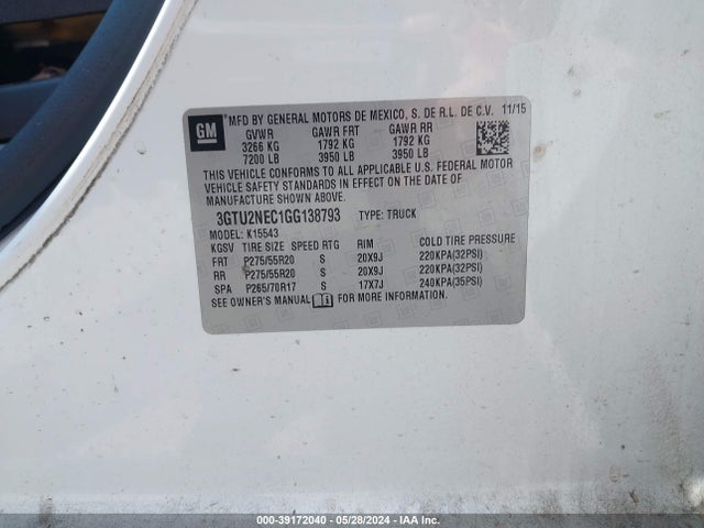 GMC Sierra 1500 Slt 2016 3GTU2NEC1GG138793 Image 9