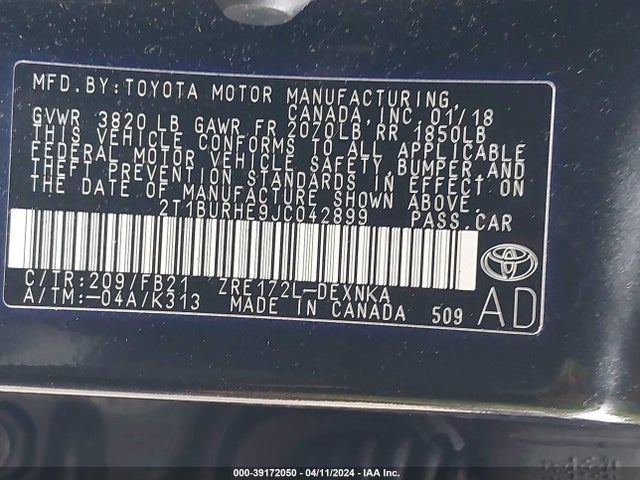 Toyota COROLLA LE 2018 2T1BURHE9JC042899 Image 9