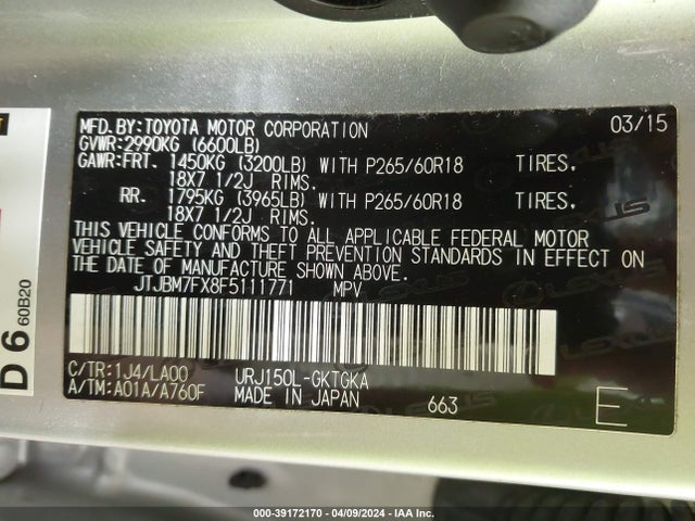 JTJBM7FX8F5111771 Lexus 460