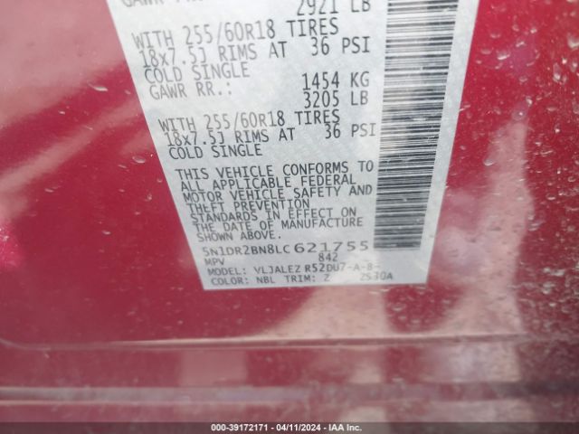 5N1DR2BN8LC621755 Nissan Pathfinder Sv 2wd