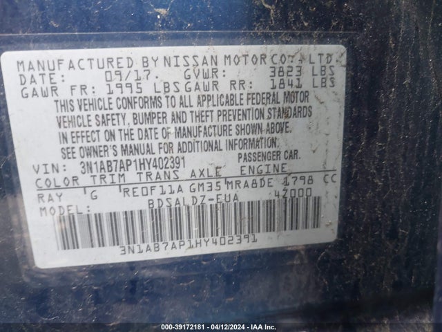 Nissan SENTRA SV 2017 3N1AB7AP1HY402391 Image 9