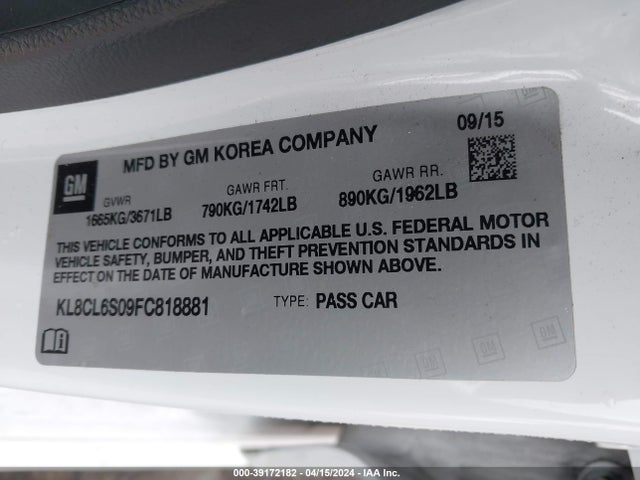 Chevrolet Spark Ev 2lt 2015 KL8CL6S09FC818881 Image 9