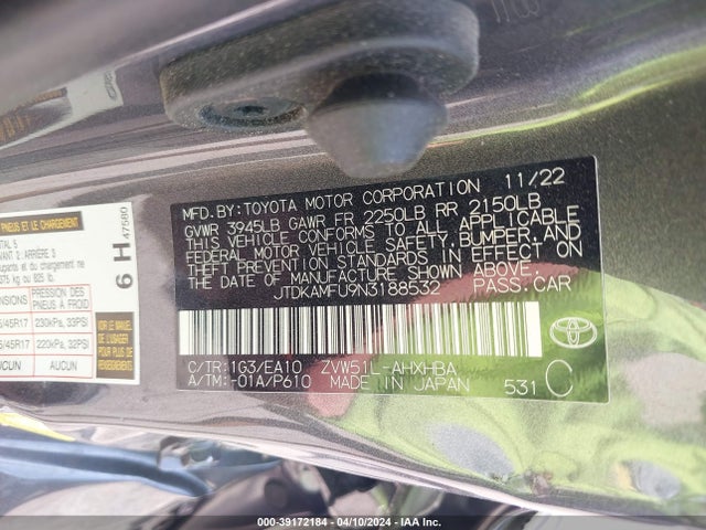 Toyota PRIUS XLE 2022 JTDKAMFU9N3188532 Image 9