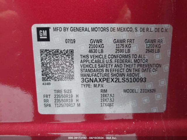 3GNAXPEX2LS510093 Chevrolet Equinox Fwd Premier 2.0l Turbo