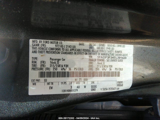 Ford FOCUS SE 2014 1FADP3F24EL391429 Image 9