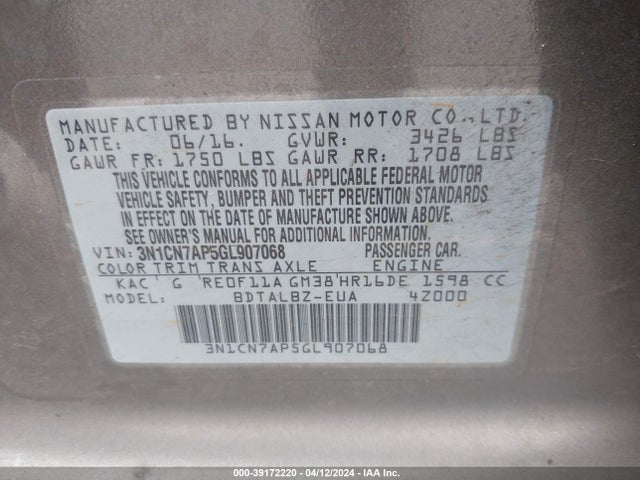Nissan Versa 1.6 Sv 2016 3N1CN7AP5GL907068 Image 9