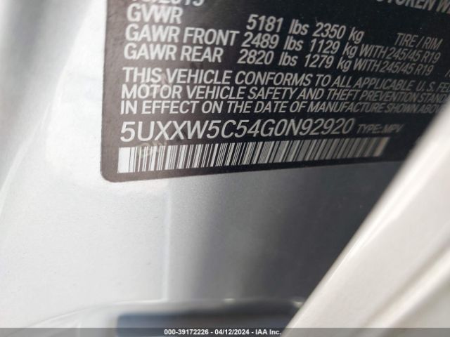 5UXXW5C54G0N92920 BMW X4 Xdrive35i