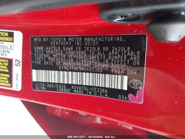 Toyota CAMRY SE 2021 4T1G11AK9MU465369 Image 9