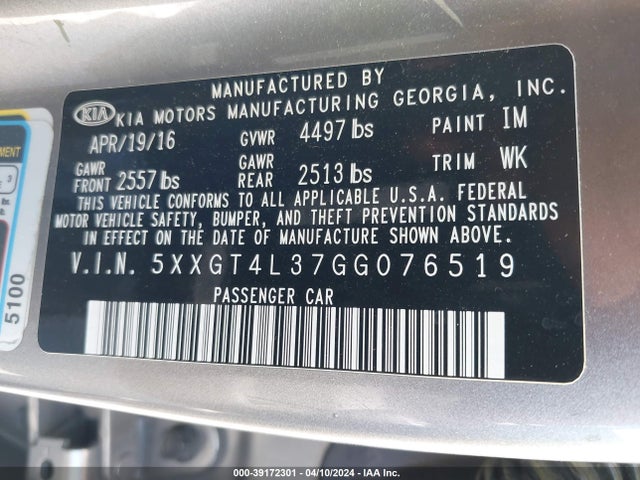 KIA Optima Lx 2016 5XXGT4L37GG076519 Image 9