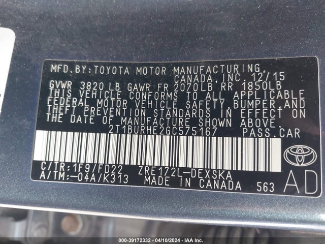 Toyota Corolla S Plus 2016 2T1BURHE2GC575167 Image 9