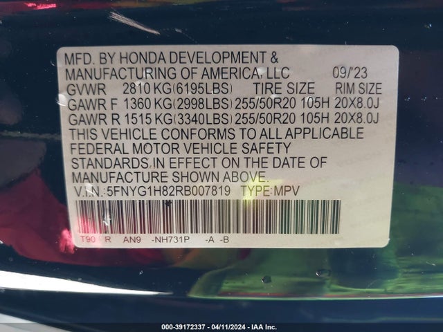Honda Pilot Awd Elite 2024 5FNYG1H82RB007819 Image 9