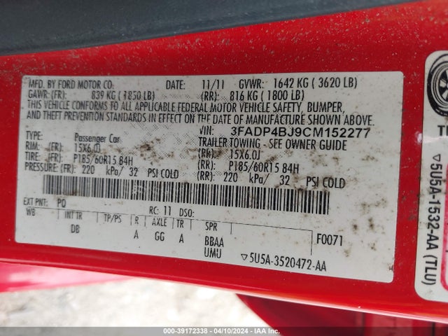 Продажа на аукционе авто 2012 Ford Fiesta Se, vin: 3FADP4BJ9CM152277, номер лота: 39172338