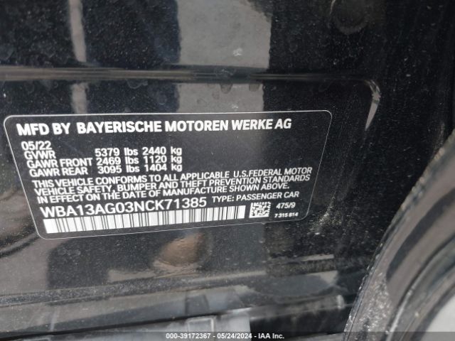 WBA13AG03NCK71385 BMW 530e