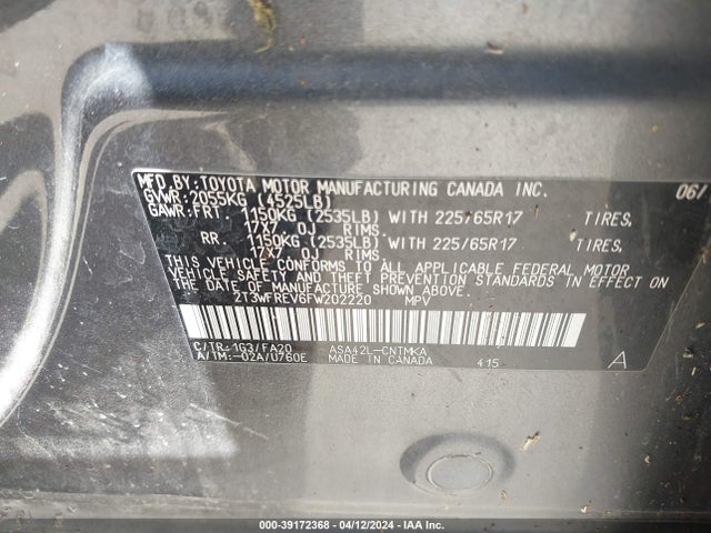 Toyota Rav4 Xle 2015 2T3WFREV6FW202220 Image 9