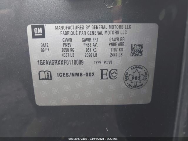 1G6AH5RXXF0110009 Cadillac ATS LUXURY
