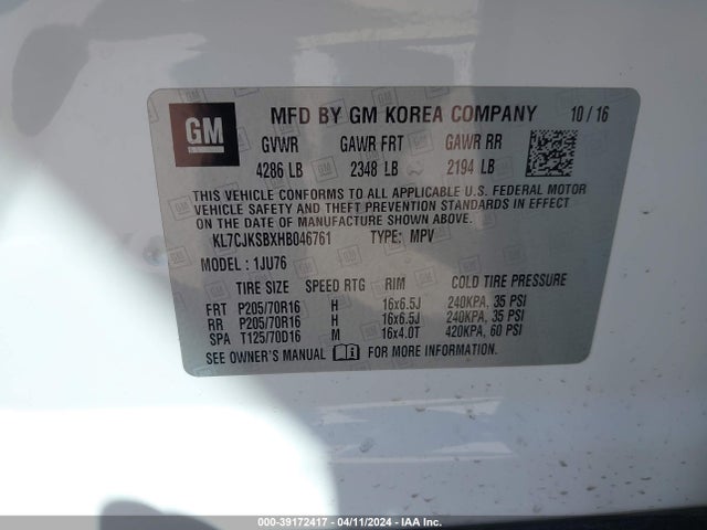 Chevrolet TRAX LS 2017 KL7CJKSBXHB046761 Image 9
