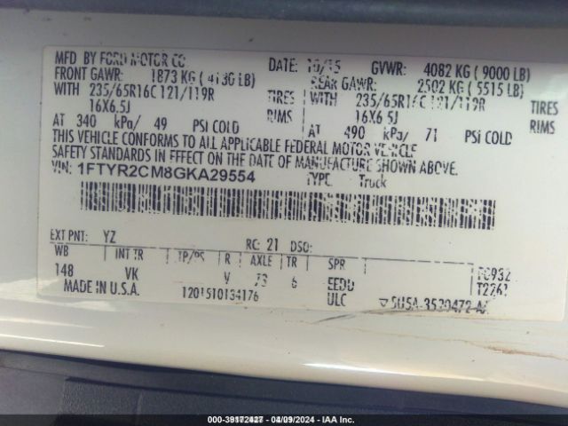 1FTYR2CM8GKA29554 Ford Transit-250
