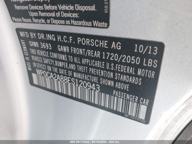 WP0CA2A88ES120943 Porsche Boxster