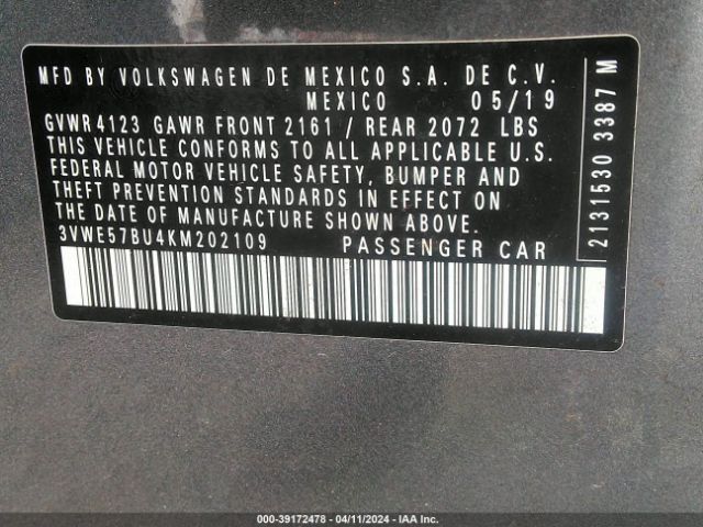 3VWE57BU4KM202109 Volkswagen Jetta 1.4t Sel