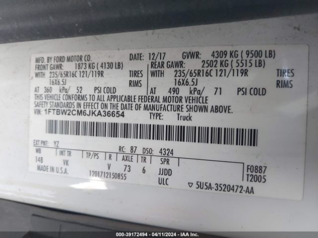 1FTBW2CM6JKA36654 Ford Transit-350