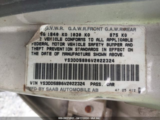 1997 SAAB 900 YS3DD58B6V2022324 Photo 8