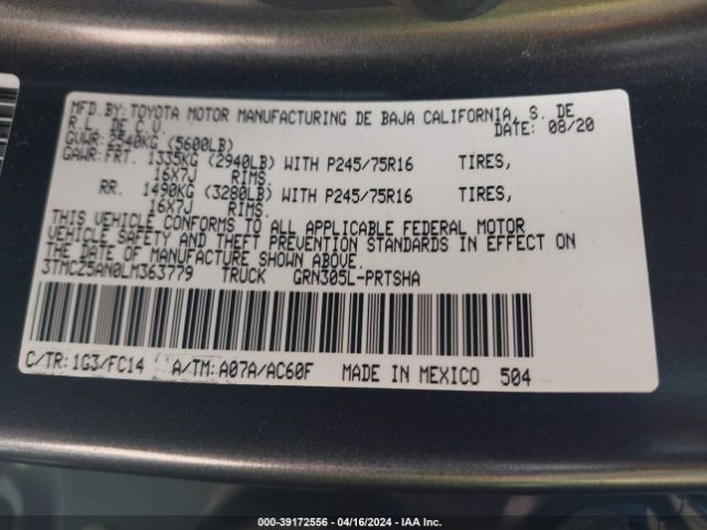 3TMCZ5AN0LM363779 Toyota Tacoma Sr5 V6