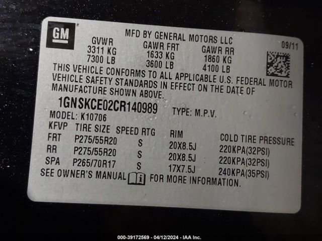 2012 CHEVROLET TAHOE 1GNSKCE02CR140989 Photo 8