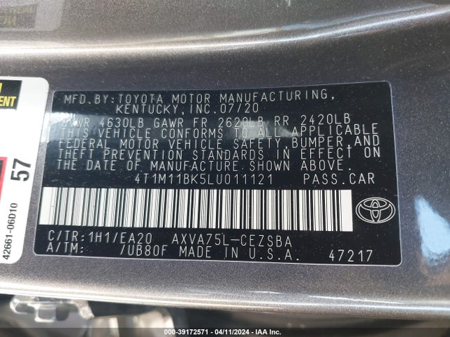 Toyota Camry Se Awd 2020 4T1M11BK5LU011121 Image 9