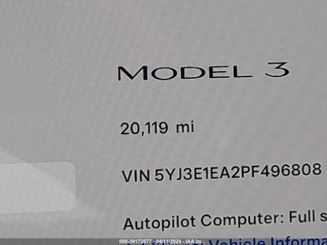 5YJ3E1EA2PF496808 Tesla Model 3 Rear-wheel Drive