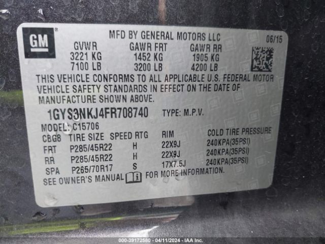 1GYS3NKJ4FR708740 Cadillac Escalade Premium