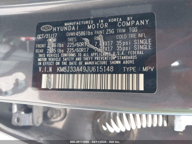 2018 HYUNDAI TUCSON KM8J33A49JU615148 Photo 8