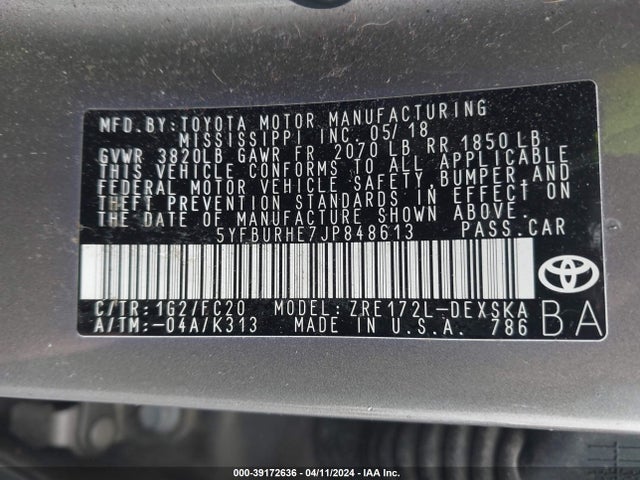 Toyota COROLLA SE 2018 5YFBURHE7JP848613 Image 9
