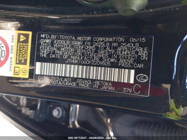 JTHBK1GG0F2209505 Lexus ES 350