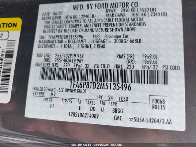 Ford Mustang Ecoboost Premium Fastback 2021 1FA6P8TD2M5135496 Image 9