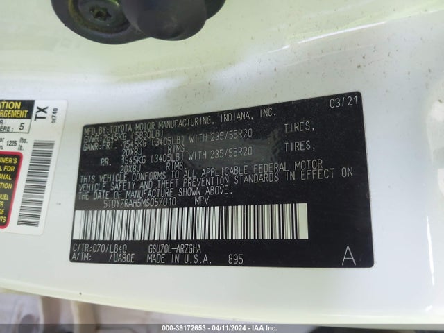Toyota Highlander Limited 2021 5TDYZRAH5MS057010 Image 9