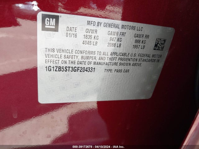 Chevrolet MALIBU LS 2016 1G1ZB5ST3GF204331 Image 9