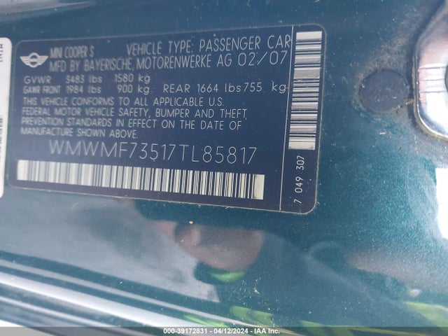 2007 MINI COOPER S WMWMF73517TL85817 Photo 8