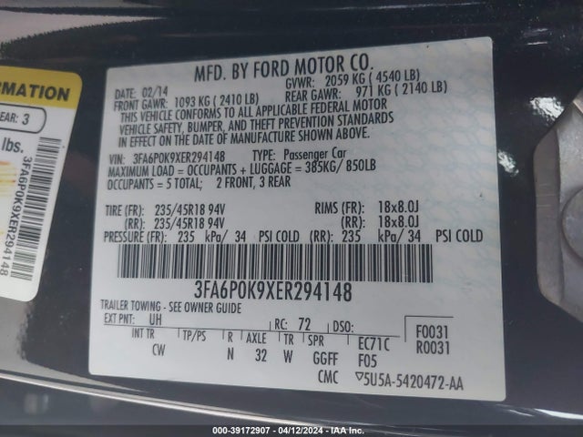 Ford Fusion Titanium 2014 3FA6P0K9XER294148 Image 9