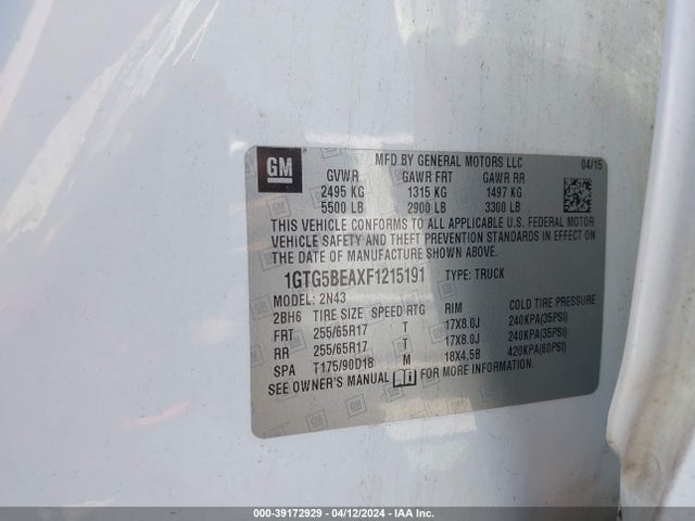 GMC CANYON SLE 2015 1GTG5BEAXF1215191 Image 9